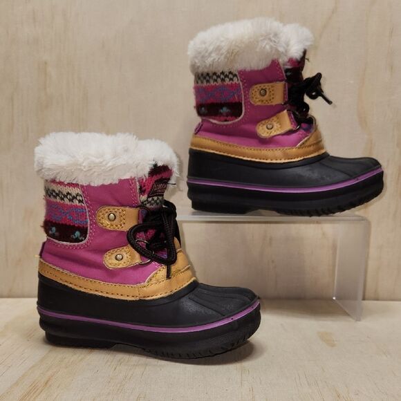 London Fog Pink Tan Black Snow Boots Child Waterproof Winter Boot Girls 6 - Picture 2 of 8